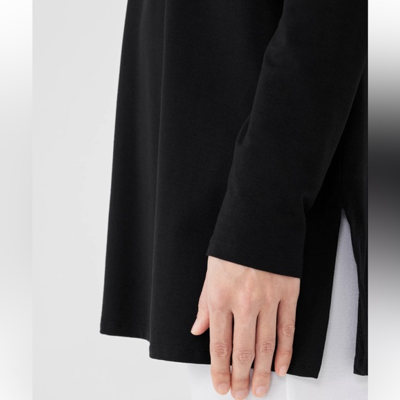 Eileen Fisher Stretch Jersey Knit Crew Neck Long Sleeved Black Tencel Top - Picture 4 of 9